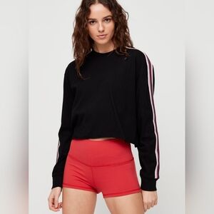 5 For $25✨Aritzia Tna Womens  Medium Black Longsleeved Striped Cropped Top Shirt